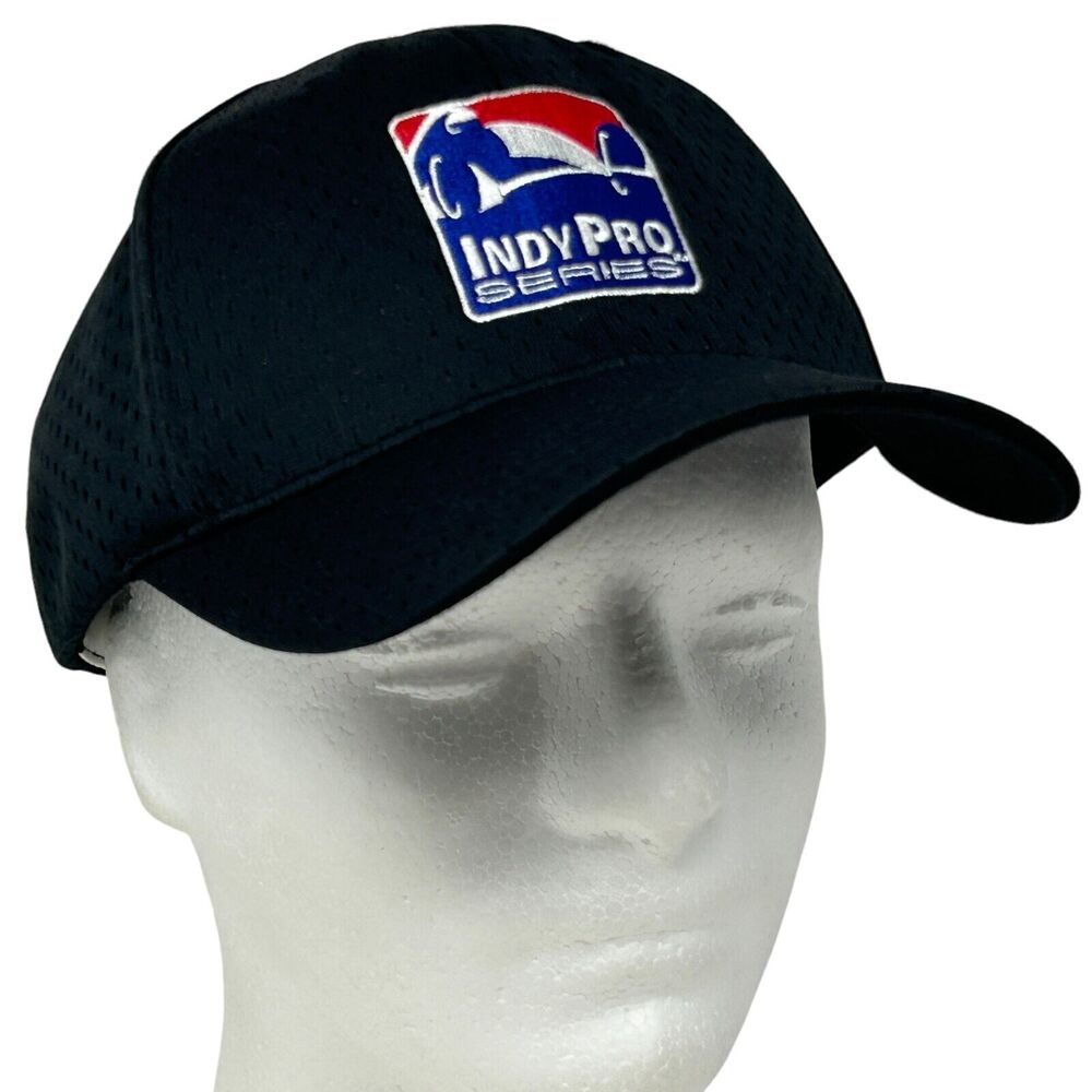 Indy Pro Series Hat Cap Black IndyCar Motorsports Auto Racing Mesh Strapback